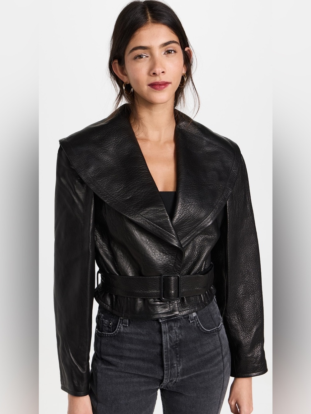 NWT $1450 FRAME Cropped Belted Textured Lamb Leather Jacket